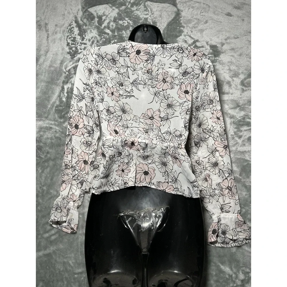 Papermoon Shirt Women Size‎ Medium Floral Off-Shoulder Top Sheer Tye Up Y2K